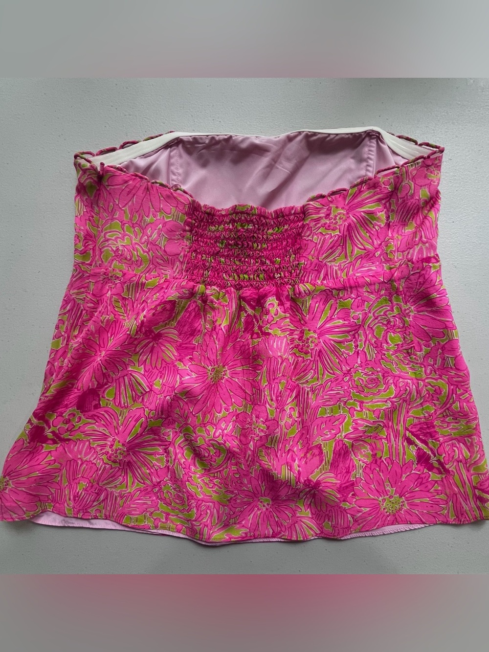 Lilly Pulitzer Pink Green Floral Silk Strapless Tube Top Size 6 - Picture 3 of 7
